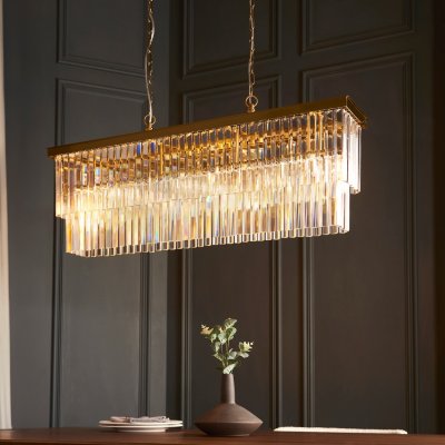 Endon 115950 Conaston Linear Ceiling Pendant In Brushed Aged Brass With Clear Cut Glass