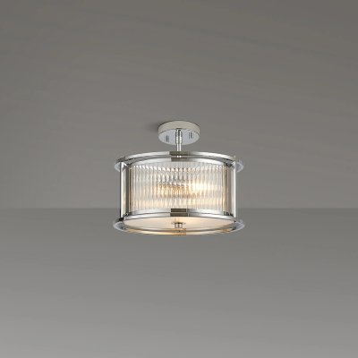 Arcade 35 cm Round Convertible Ceiling Light In Chrome Finish With Clear Ribbed Glass Panels