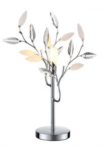 Modern Polished Chrome Willow Leaf Design Table Lamp with Clear and Opaque Leaf