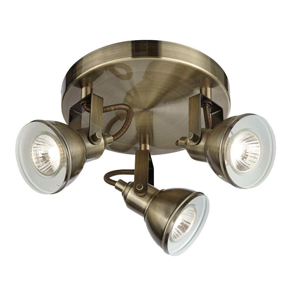 Metal, Lighting Collection 3 Lights Round Plate GU10 Adjustable Heads Spotlight Satin Silver 