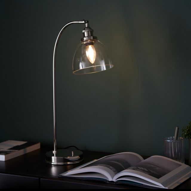 Nostalgia Table Lamp In Bright Nickel Finish With Clear Glass Shade