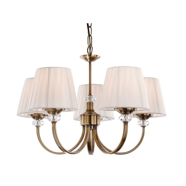 Firstlight 4863AB Langham 5 Light Multi-Arm Ceiling Light In Antique Brass With Pleated Cream Shades