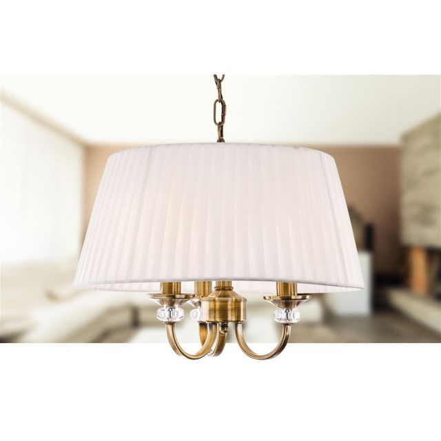 Firstlight 4865AB Langham 3 Light Ceiling Pendant Light In Antique Brass With Pleated Cream Shade