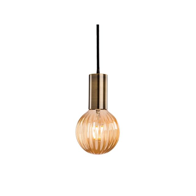 Firstlight 4933 Hudson One Light Ridged Globe Ceiling Pendant In Antique Brass With Decorative Lamp