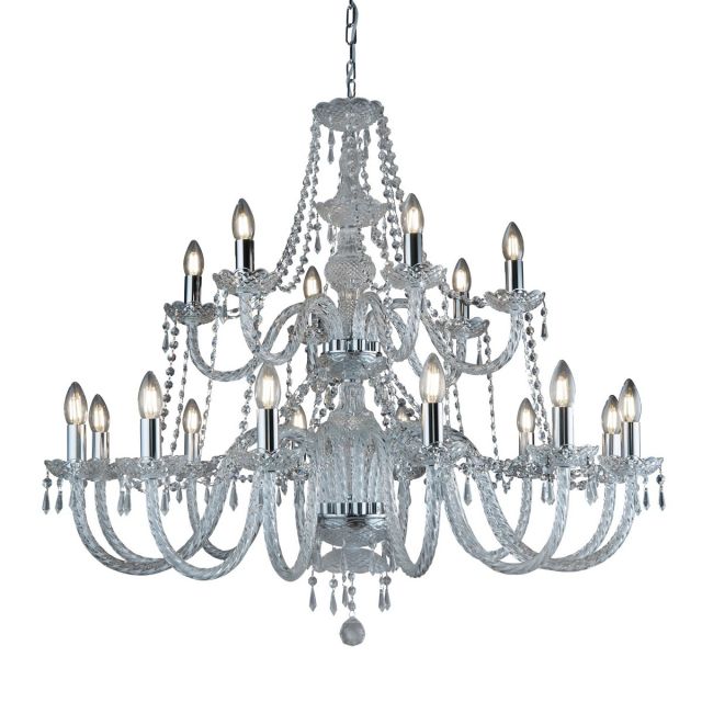 Searchlight Large 18 Arm Two Tier Crystal Chandelier Ceiling Light In Polished Chrome.