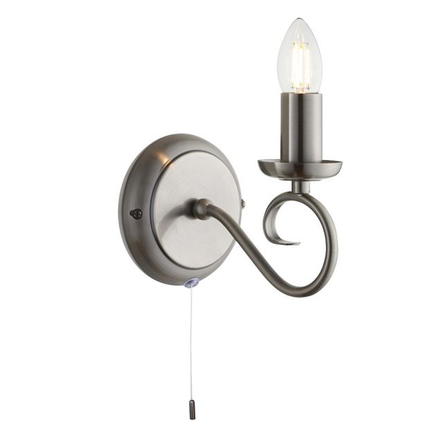 Endon 180-1AS Trafford 1 Light Switched Wall Light In Antique Silver