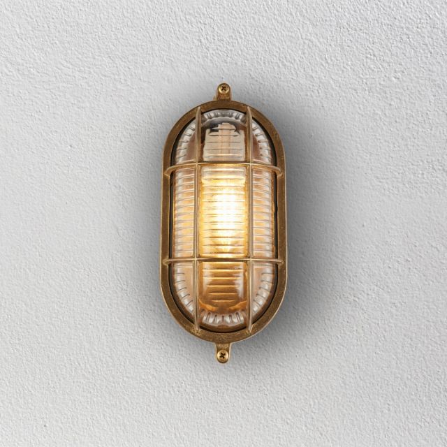 Searchlight Outdoor Oval Bulkhead Light in Solid Brass With Ribbed Glass IP64