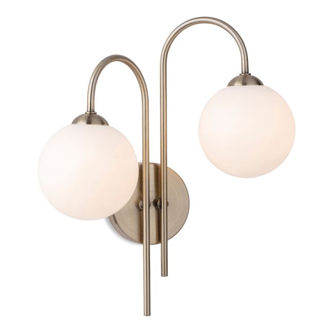 Firstlight 2885AB Lyndon 2 Light Wall Light In Antique Brass With Opal Glass