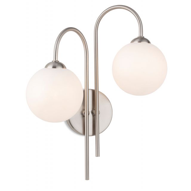 Firstlight 2885BS Lyndon 2 Light Wall Light In Brushed Steel With Opal Glass