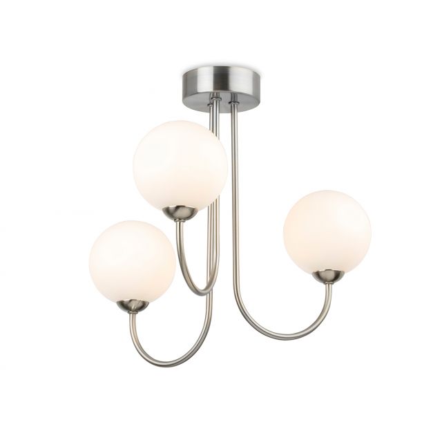 Firstlight 2886BS Lyndon 3 Light Flush Ceiling Light In Brushed Steel With Opal Glass
