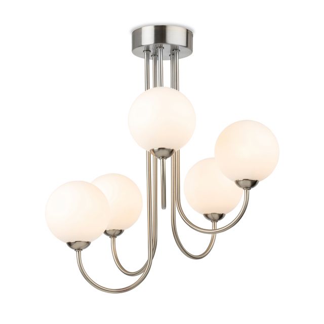 Firstlight 2887BS Lyndon 5 Light Flush Ceiling Light In Brushed Steel With Opal Glass