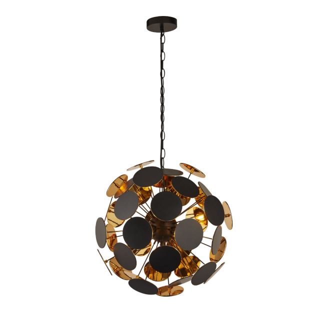 Searchlight Modern Disc 4 Light Round Ceiling Pendant In Black And Gold