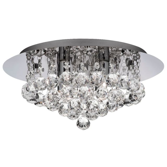 Parma Modern Crystal Flush Ceiling Light in Chrome with Round Droplets