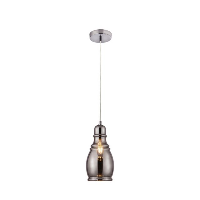 Searchlight 3604SM Olsson 1 Light Bell Ceiling Pendant Light In Chrome With Smokey Glass