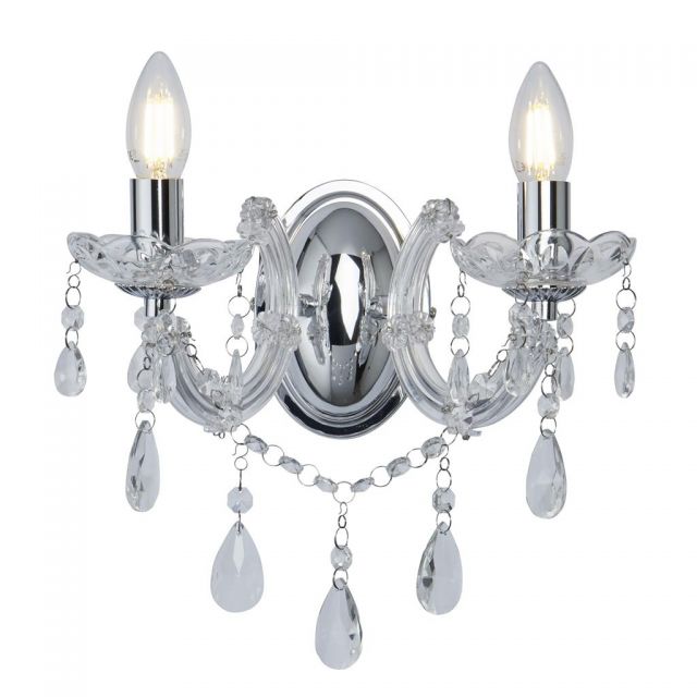 Searchlight 399-2 Marie Therese 2 Light Crystal Wall Light In Polished Chrome