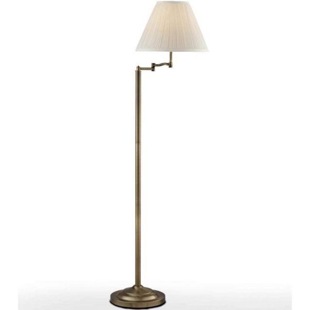 Antique Brass Finish Swing Arm Floor Standing Lamp Complete with Cream Pleated Drum Lampshade