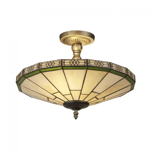 Searchlight 4417-17 New York 2 Light Tiffany Glass Semi Flush Ceiling Light In Bronze