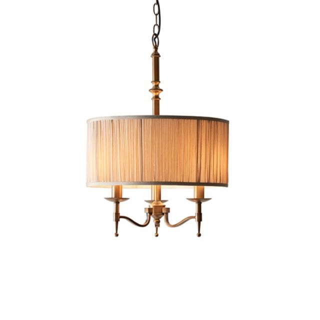 Interiors 1900 63630 Stanford Antique Brass 3 Light, One Shade Ceiling Pendant Light With Beige Shade