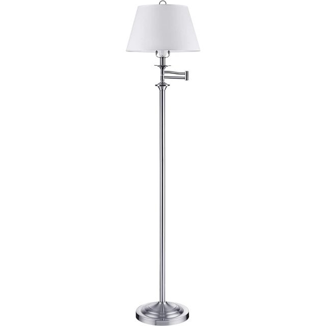 Knightsbridge Traditional Swing Arm Floor Lamp Light in Satin Silver with White Shade