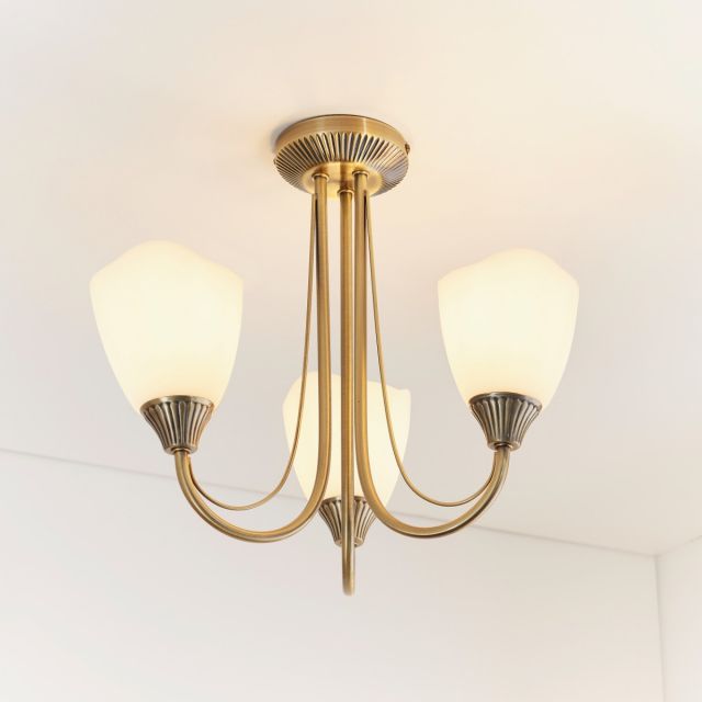 Endon 601-3AN 3 Light Semi-Flush Ceiling Light Plated In Antique Brass