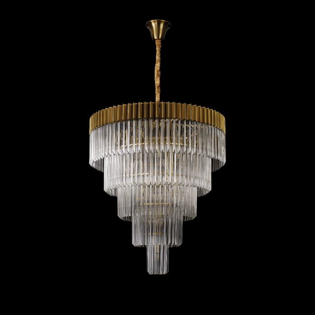 Prestige Metro Grand Tiered Ceiling Pendant Light In Brass With Clear Sculpted Glass 96cm
