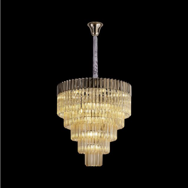 Prestige Metro Large Tiered Ceiling Pendant Light In Polished Nickel With Cognac Sculpted Glass 80cm