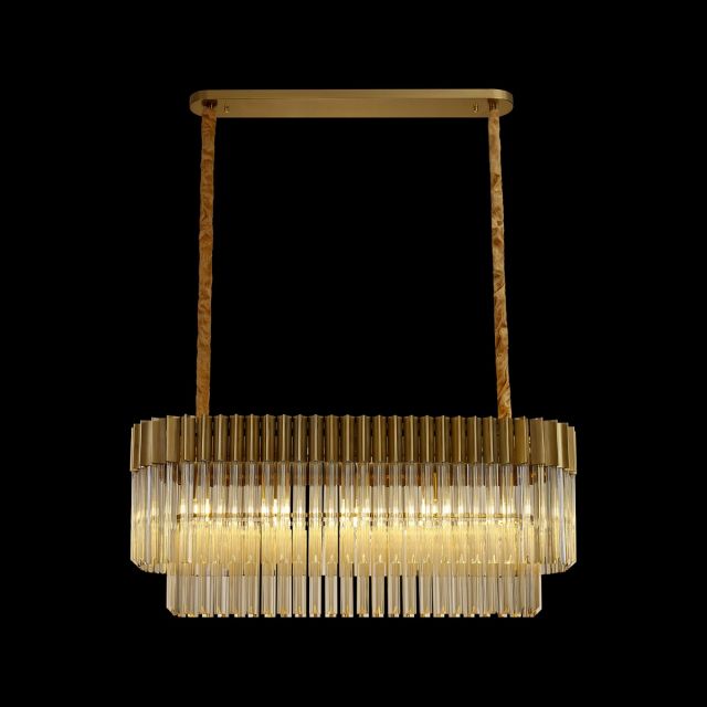 Prestige Metro Rectangular Ceiling Pendant Light In Brass With Clear Crystal Glass 100cm