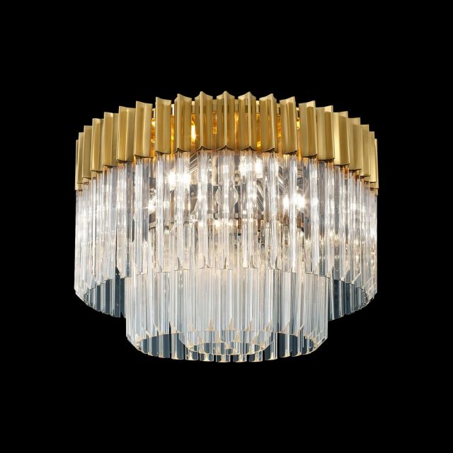 Prestige Metro Clear Crystal Flush Ceiling Light In Brass Finish 60cm