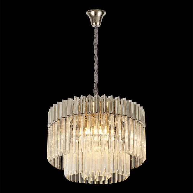 Prestige Metro Round Clear Crystal Ceiling Pendant Light In Polished Nickel Finish 60cm