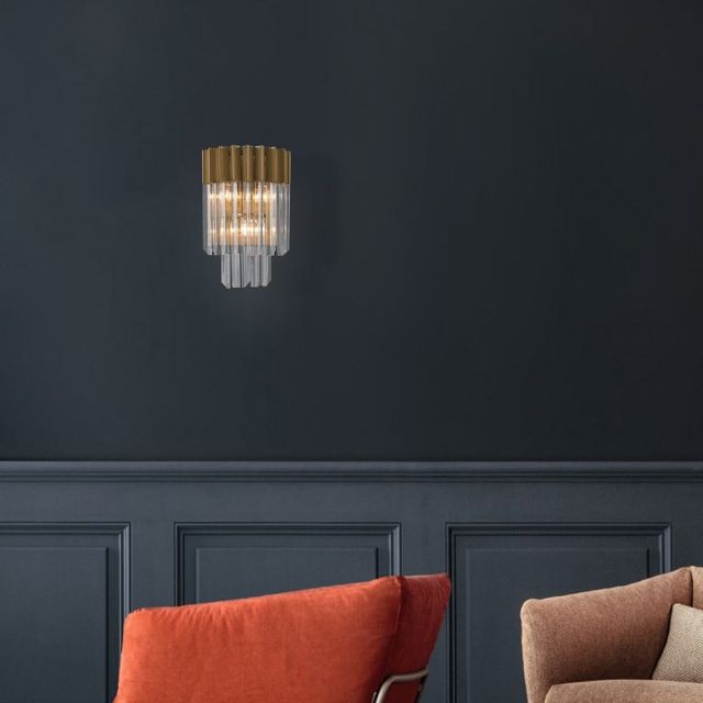 Prestige Metro Stunning Wall Light In Brass With Clear Sculpted Glass