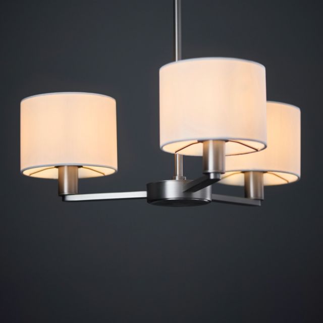 Endon Daley 3 Way Ceiling Pendant Light in Matt Nickel With White Shade