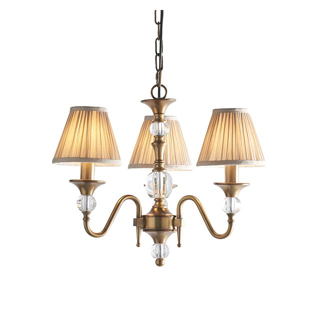Interiors 1900 63586 Polina Antique Brass 3 Light Ceiling Pendant Light With Beige Shades In Brass