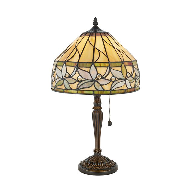 Interiors 1900 63915 Ashstead Tiffany Small 1 Light Table Lamp In Bronze With Shade - Height: 540mm