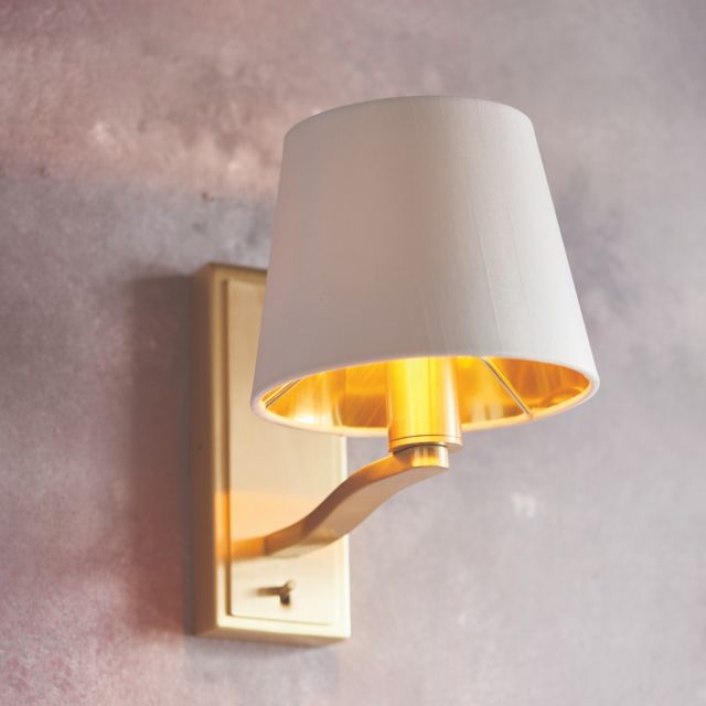 Endon Harvey 1 Light Wall Light In Brushed Gold With Vintage White Shades 69083