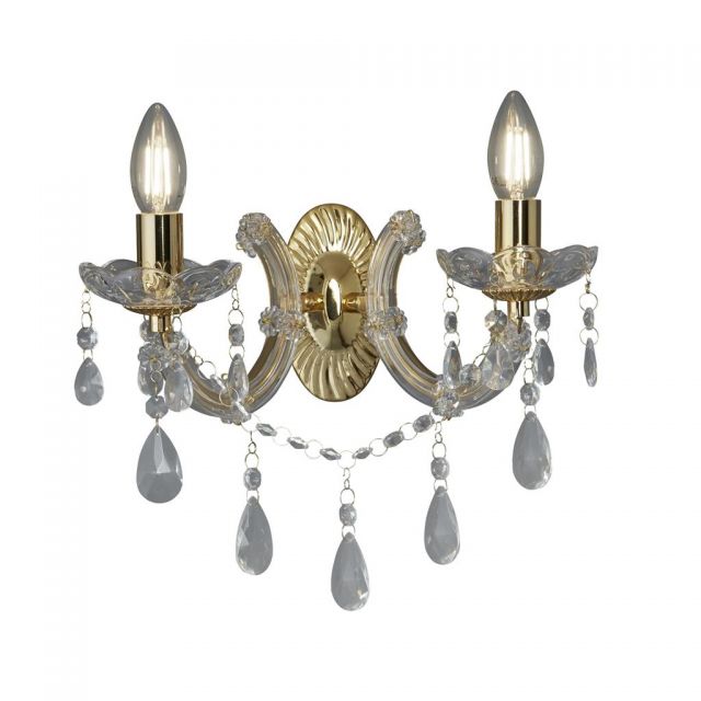Searchlight 699-2 Marie Therese 2 Light Wall Light In Polished Brass