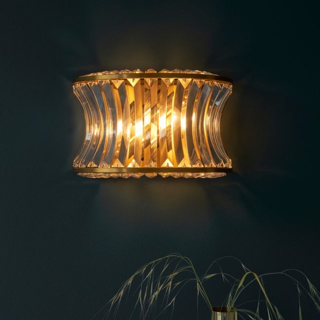 Crystal Wall Light With Concave Glass In Warm Brass Finish