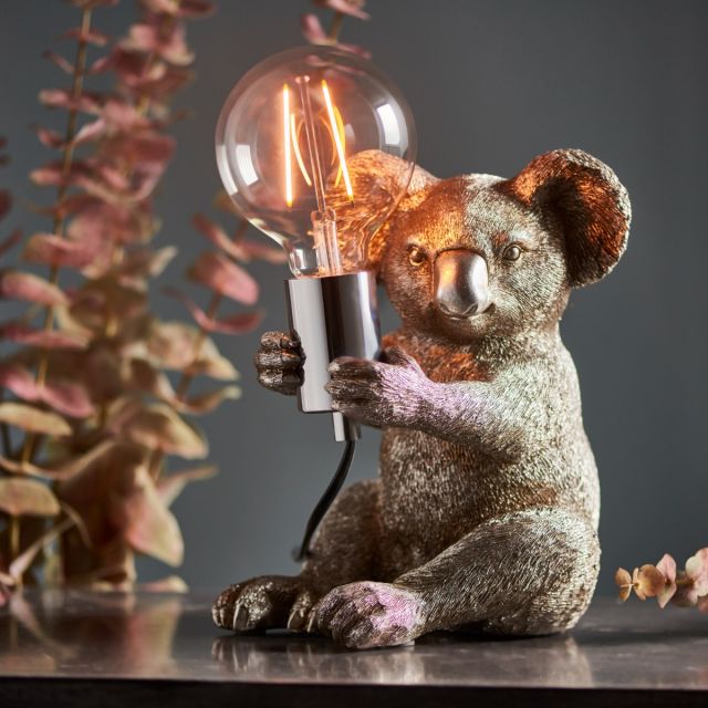 Koala Table Lamp In Vintage Silver And Matt Black Finish 