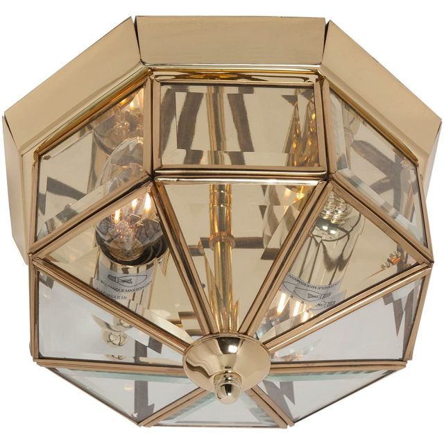 Traditional Flush Ceiling Light In Brass With Beveled Glass