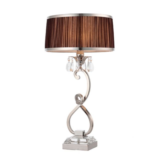 Interiors 1900 63512 Oksana Nickel Medium Table Lamp In Nickel With Chocolate Brown Shades - H: 610mm