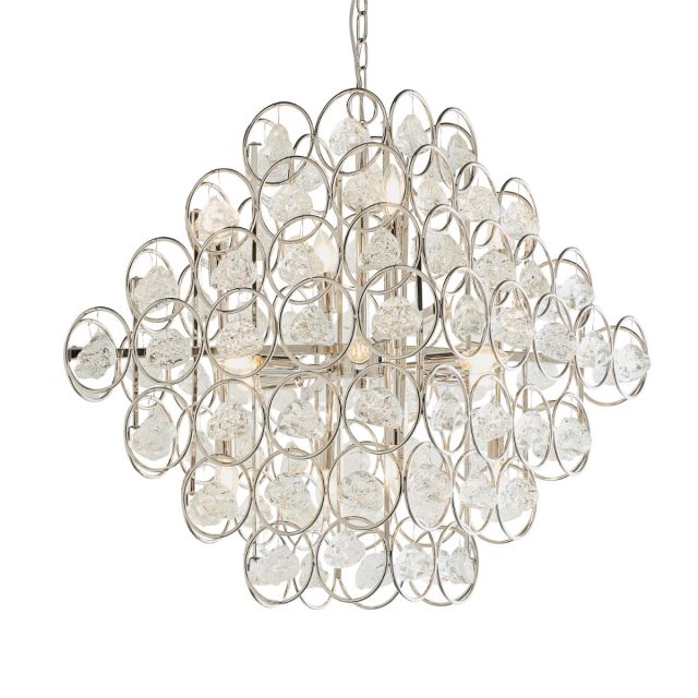 Elegant 14 Light Ceiling Pendant Light In Polished Nickel Finish With Clear Crystal Glass