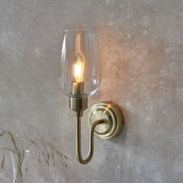 Swan Single Wall Light In Antique Brass With Clear Glass Shades