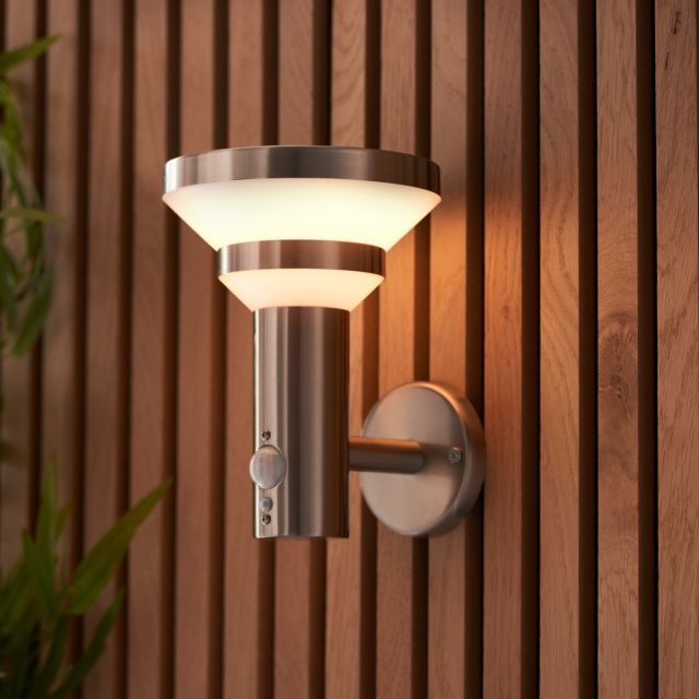 Endon 96925 Halton PIR Solar Powered Outdoor Wall Light In Brushed Stainless Steel Finish IP44