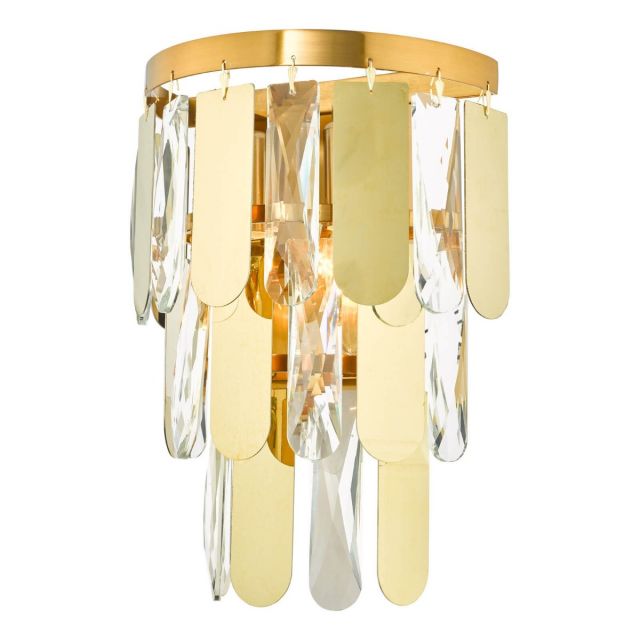 Dar Lighting Amira 2 Light Wall Light In Polished Gold With Crystal AMI0935