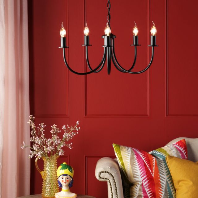 Dar Lighting Becca 5 Light Ceiling Pendant Light In Matt Black Finish