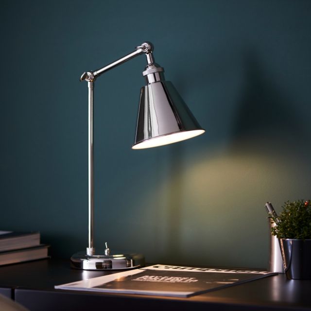 Cannes Table Task Lamp In Bright Nickel Finish