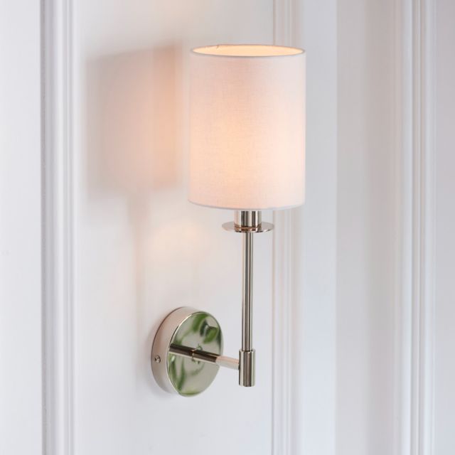 Anna Wall Light In Bright Nickel Finish With Vintage White Shade