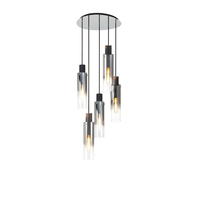 Fuse 5 Light Cluster Ceiling Pendant in Polished Chrome with Ombre Effect Glass
