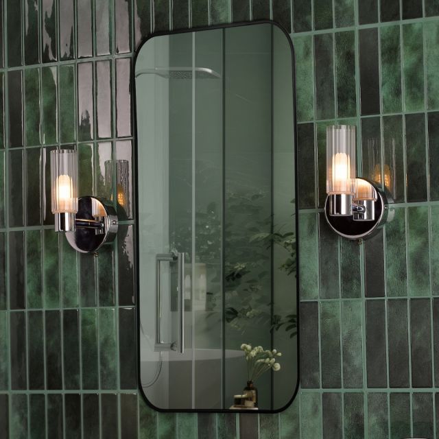 Dar Lighting Bolton Bathroom Wall Light in Polished Chrome With Ribbed Glass IP44
