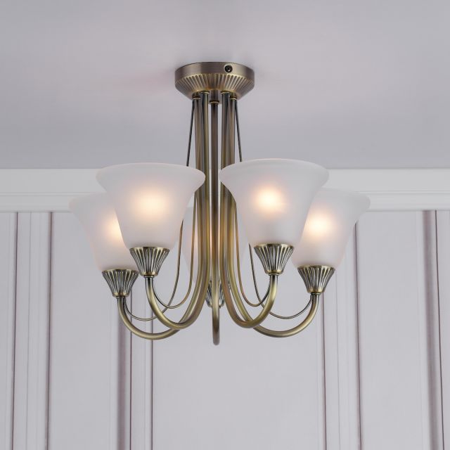 Dar BOS05 Ceiling Pendant  in Antique brass with 5 Lights