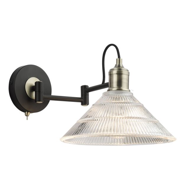Dar Lighting Boyd Wall Light In Antique Brass Finish With Ribbed Glass